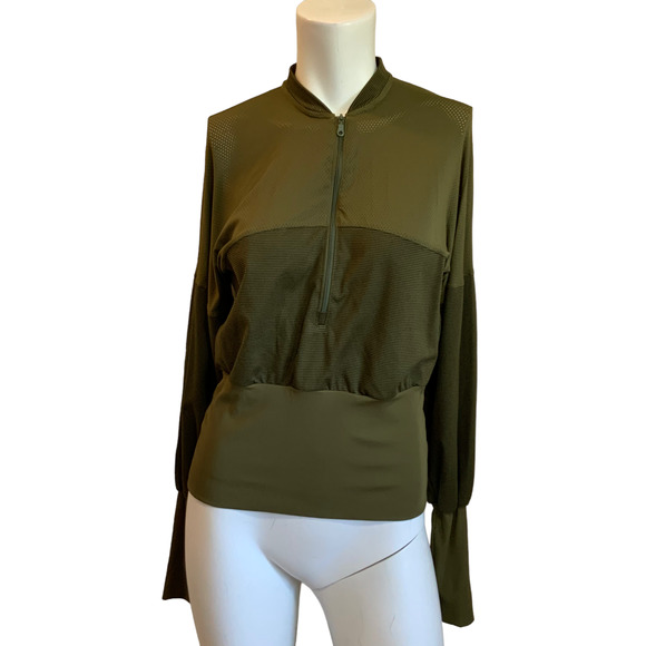 QEEP UP Khaki Green THROWBACK PULLOVER 1/2 Zip sz M - Picture 1 of 5